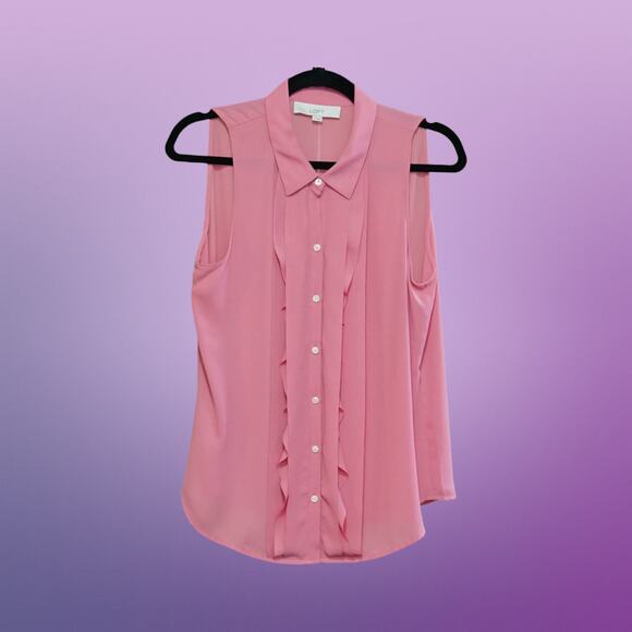 Loft Coral Ruffled Sleeveless Blouse - Size Medium - Picture 1 of 8